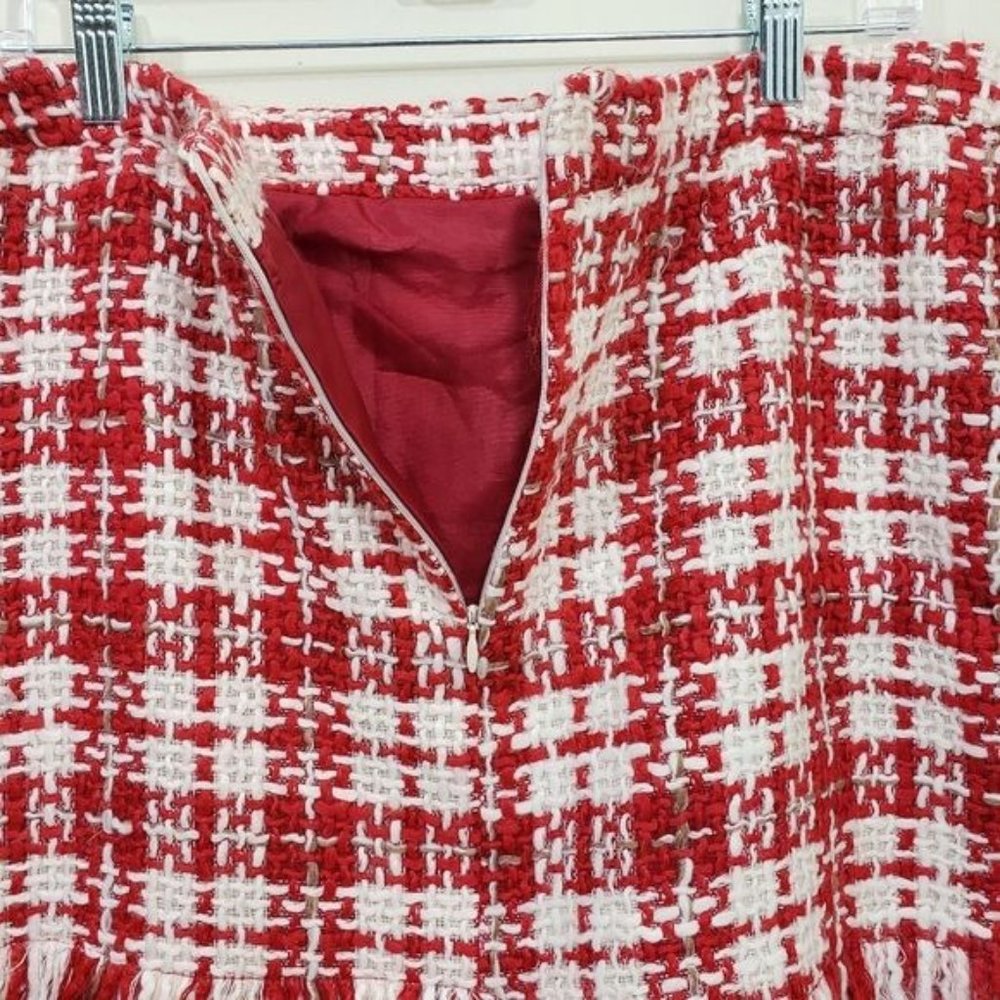 Fitelle NWT Jonette faux wool‎ blend wrap front plaid fringe trim skirt size 12 - Picture 6 of 9